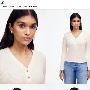 Madewell Brushed Long-Sleeve Henley Tee, Medium, Antique Cream, $68